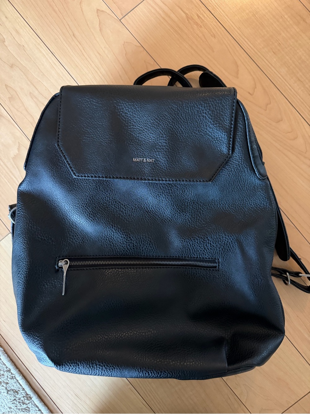 Matt & Nat Black Vegan Leather Backpack with Front Zip
